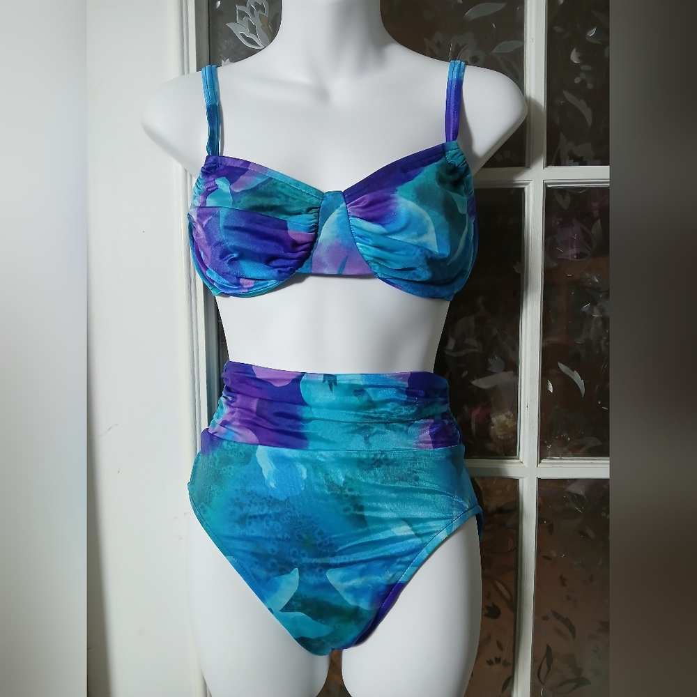 Vintage Jantzens Size  10 2 Piece High Waist Bikini Swimsuit Hi Cut Cheeky B